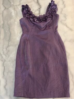 Purple Sleeveless Ruffled Neckline Dress